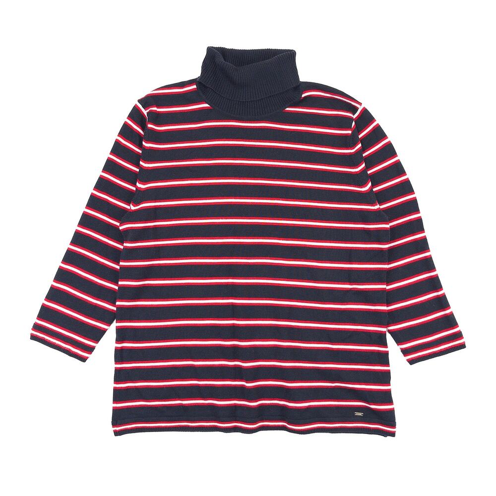 Tommy Hilfiger Striped Turtleneck Sweater Women XL Navy Red Preppy Classic